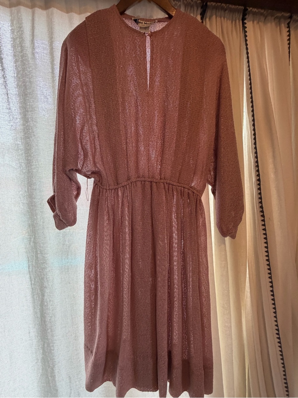 Vintage Donna Morgan for NonStop Shimmery Dusty Rose Long Sleeve Dress